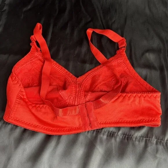 Red Bra 28C No Underwire Soft Comfortable Fit With Embroidered Floral Grapes - Picture 6 of 10